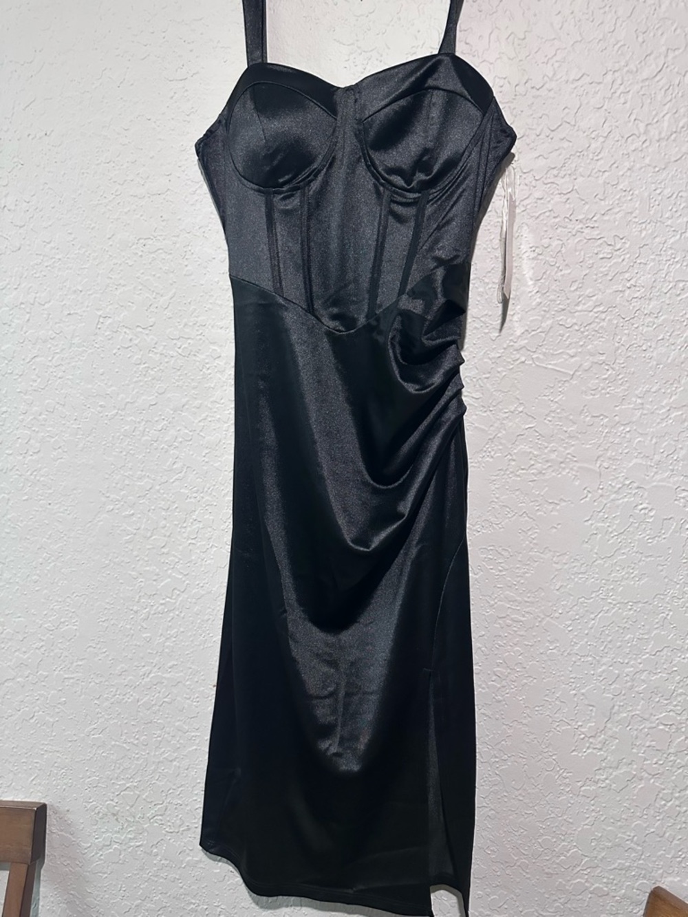 Black Satin Bustier Slip Dress